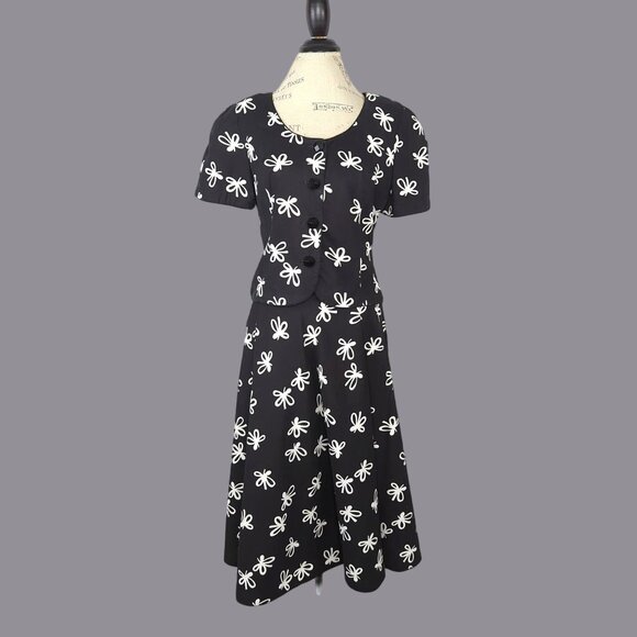 Vintage Maggy London Jeannene Booher Skirt Set Medium Top Black Bow - Picture 1 of 11